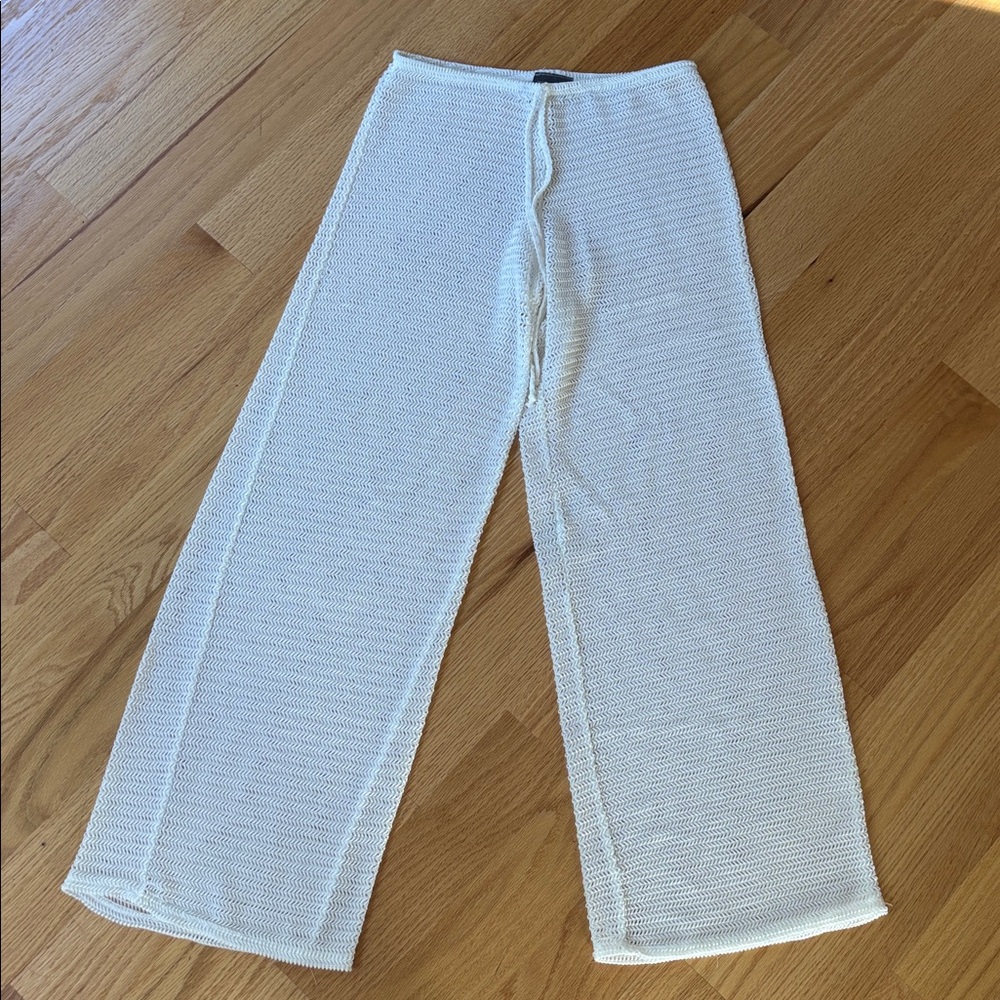 White Knit Wide-Leg Pants- beachwear